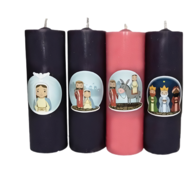 Vela de adviento velon, paquete con 4 unidades, 5.5x16 cm cada vela